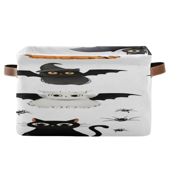 IAUYY Set of 2 Storage Cubes with Handles-Not Prone to Deformation Canvas Storage Baskets for Bedroom Closet Living Room Decorative Storage Baskets Cute Cat and Bat