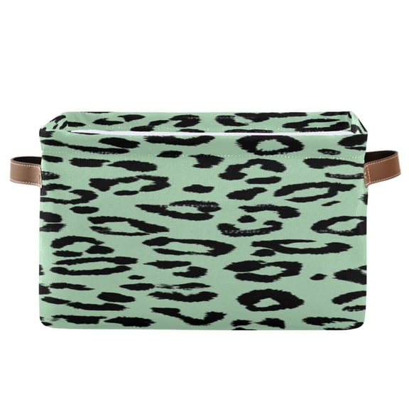 IAUYY Set of 2 Storage Cubes with Handles-Not Prone to Deformation Canvas Storage Baskets for Bedroom Closet Living Room Decorative Storage Baskets Dark Green Leopard Print Pattern