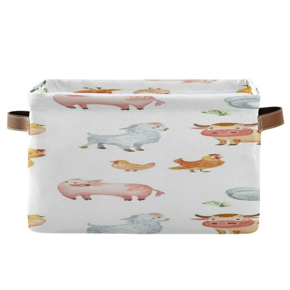 IAUYY Set of 2 Storage Cubes with Handles-Not Prone to Deformation Canvas Storage Baskets for Bedroom Closet Living Room Decorative Storage Baskets Farm Illustration Style