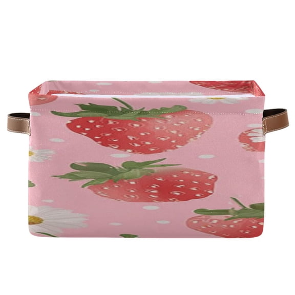 IAUYY Set of 2 Storage Cubes with Handles-Not Prone to Deformation Canvas Storage Baskets for Bedroom Closet Living Room Decorative Storage Baskets Leafy Strawberry