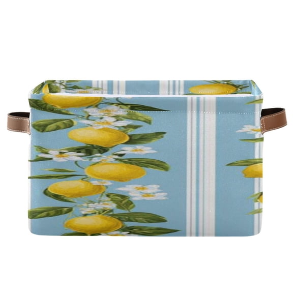 IAUYY Set of 2 Storage Cubes with Handles-Not Prone to Deformation Canvas Storage Baskets for Bedroom Closet Living Room Decorative Storage Baskets Lemon-themed Vertical Stripes