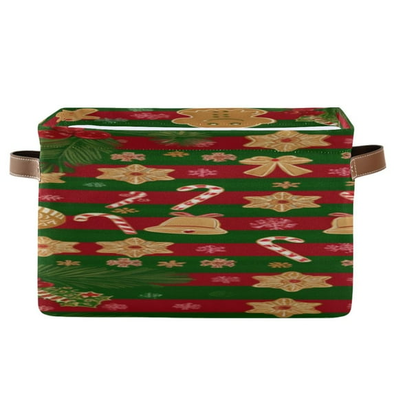 IAUYY Set of 2 Storage Cubes with Handles-Not Prone to Deformation Canvas Storage Baskets for Bedroom Closet Living Room Decorative Storage Baskets Red and Green Stripes