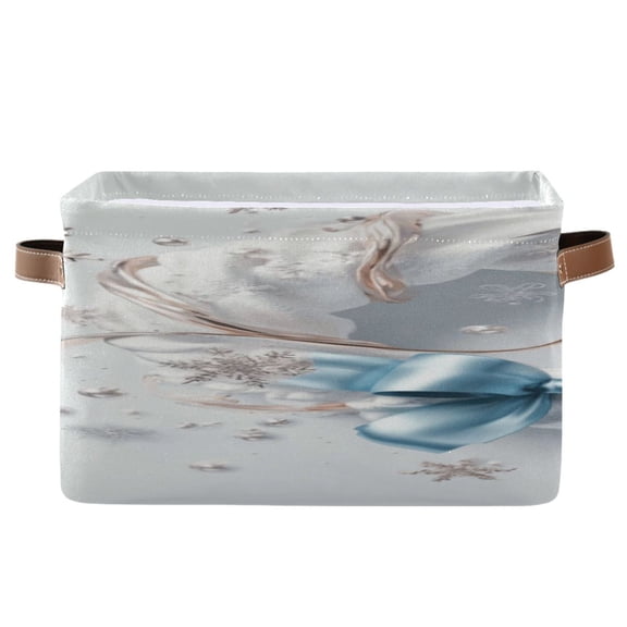 IAUYY Set of 2 Storage Cubes with Handles-Not Prone to Deformation Canvas Storage Baskets for Bedroom Closet Living Room Decorative Storage Baskets Silver Ribbon