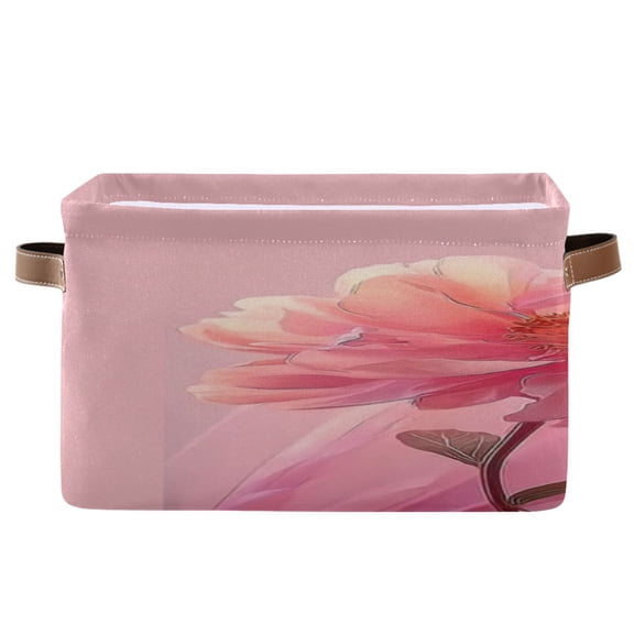 IAUYY Set of 2 Storage Cubes with Handles-Not Prone to Deformation Canvas Storage Baskets for Bedroom Closet Living Room Decorative Storage Baskets Tied with A Pink Ribbon