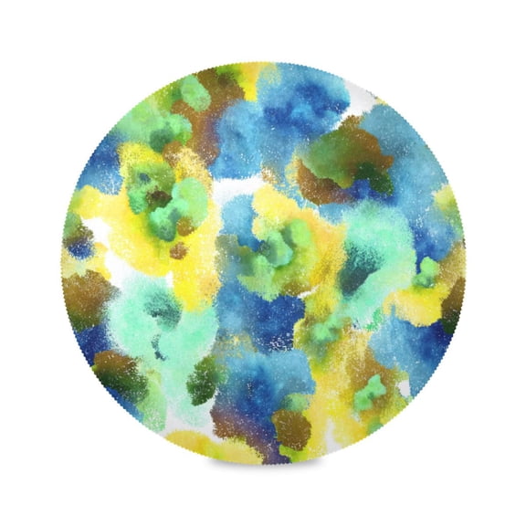 IAUYY Set of 4 Round Placemats for Dining Tables Heat-Resistant and Wear-Resistant DIY Printing Design Table Placemats,Applicable for Christmas Blue and Green Watercolors