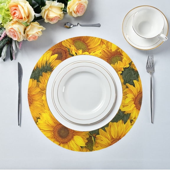 IAUYY Set of 4 Round Placemats for Dining Tables Heat-Resistant and Wear-Resistant DIY Printing Design Table Placemats，Applicable for Christmas Bright Yellow Color Of The Petals