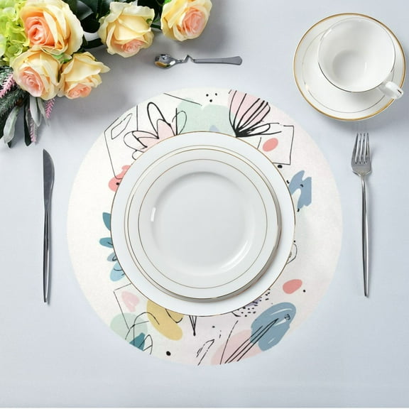 IAUYY Set of 4 Round Placemats for Dining Tables Heat-Resistant and Wear-Resistant DIY Printing Design Table Placemats，Applicable for Christmas Clip Art Leaves