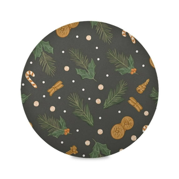 IAUYY Set of 4 Round Placemats for Dining Tables Heat-Resistant and Wear-Resistant DIY Printing Design Table Placemats,Applicable for Christmas Orange-brown Gingerbread