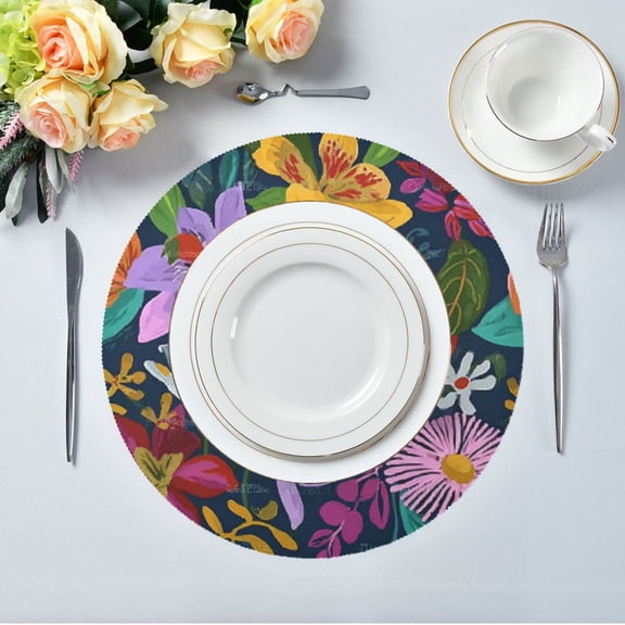 IAUYY Set of 4 Round Placemats for Dining Tables Heat-Resistant and Wear-Resistant DIY Printing Design Table Placemats,Applicable for Christmas Tropical Orchids
