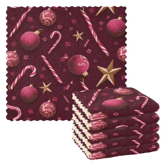 IAUYY Set of 6 Highly Absorbent Kitchen Towels and Dishcloths Set ,11" x 11" Premium Dishcloths for Washing Dishes Rags Everyday and Automobile A Christmas Ball Pattern