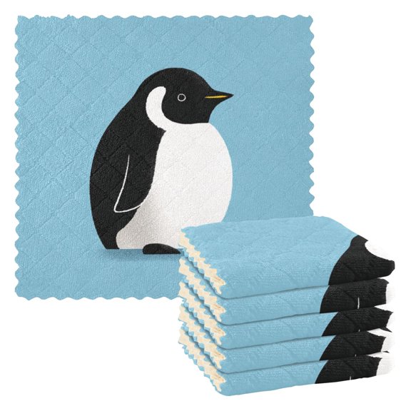 IAUYY Set of 6 Highly Absorbent Kitchen Towels and Dishcloths Set ,11" x 11" Premium Dishcloths for Washing Dishes Rags Everyday and Automobile Cute Penguin