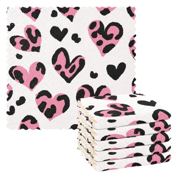 IAUYY Set of 6 Highly Absorbent Kitchen Towels and Dishcloths Set ,11" x 11" Premium Dishcloths for Washing Dishes Rags Everyday and Automobile Leopard Print Miller Style