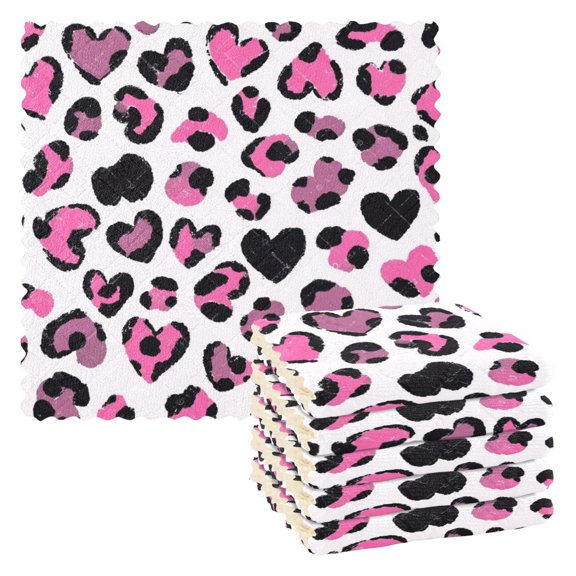 IAUYY Set of 6 Highly Absorbent Kitchen Towels and Dishcloths Set ,11" x 11" Premium Dishcloths for Washing Dishes Rags Everyday and Automobile Leopard Print Pattern