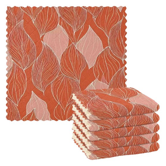 IAUYY Set of 6 Highly Absorbent Kitchen Towels and Dishcloths Set ,11" x 11" Premium Dishcloths for Washing Dishes Rags Everyday and Automobile Outlined Large-leaf Pattern