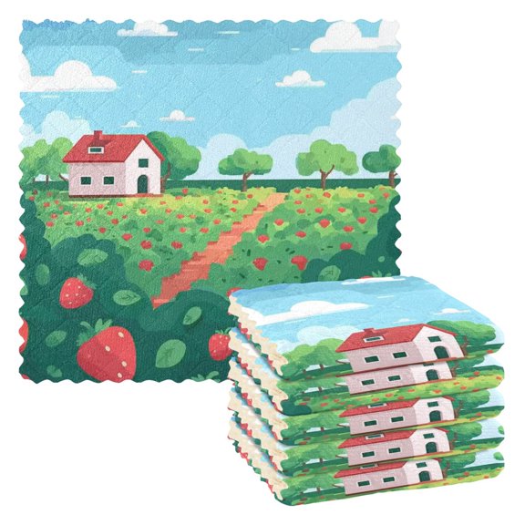 IAUYY Set of 6 Highly Absorbent Kitchen Towels and Dishcloths Set ,11" x 11" Premium Dishcloths for Washing Dishes Rags Everyday and Automobile Scattered Strawberries