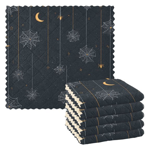 IAUYY Set of 6 Highly Absorbent Kitchen Towels and Dishcloths Set ,11" x 11" Premium Dishcloths for Washing Dishes Rags Everyday and Automobile Web and Moon