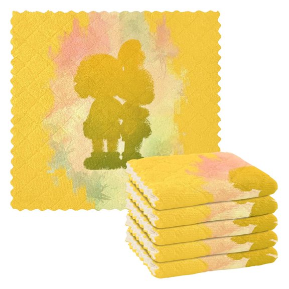 IAUYY Set of 6 Highly Absorbent Kitchen Towels and Dishcloths Set ,11" x 11" Premium Dishcloths for Washing Dishes Rags Everyday and Automobile Yellow Silhouettes Embrace Each Other