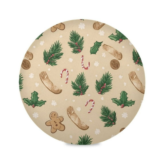 IAUYY Set of 6 Round Placemats for Dining Tables Heat-Resistant and Wear-Resistant DIY Printing Design Table Placemats,Applicable for Christmas Bright Beige Color