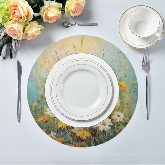 IAUYY Set of 6 Round Placemats for Dining Tables Heat-Resistant and Wear-Resistant DIY Printing Design Table Placemats，Applicable for Christmas The Fields in The Painting