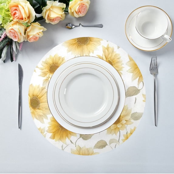 IAUYY Set of 6 Round Placemats for Dining Tables Heat-Resistant and Wear-Resistant DIY Printing Design Table Placemats,Applicable for Christmas Flowers Have Delicate Textures