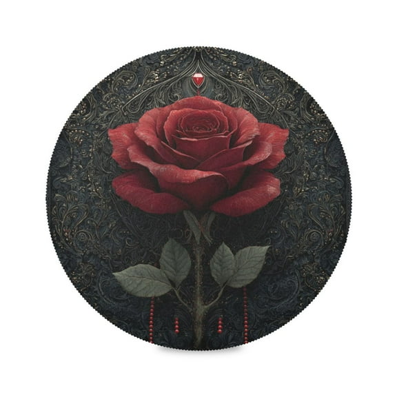 IAUYY Set of 6 Round Placemats for Dining Tables Heat-Resistant and Wear-Resistant DIY Printing Design Table Placemats，Applicable for Christmas Gothic Rose