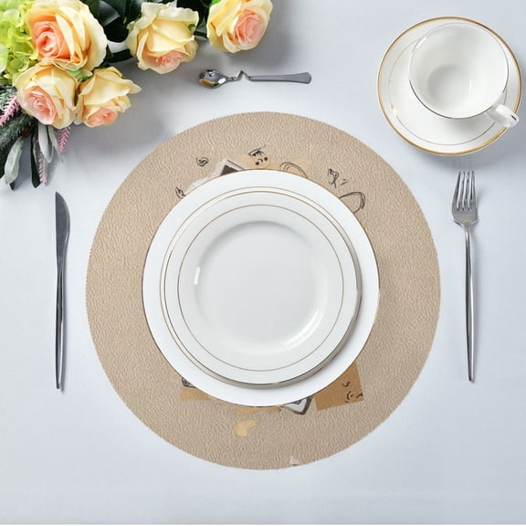 IAUYY Set of 6 Round Placemats for Dining Tables Heat-Resistant and Wear-Resistant DIY Printing Design Table Placemats，Applicable for Christmas Retro Collage Painting