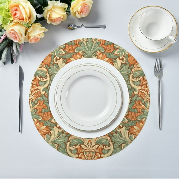IAUYY Set of 6 Round Placemats for Dining Tables Heat-Resistant and Wear-Resistant DIY Printing Design Table Placemats,Applicable for Christmas Satin Weave Design