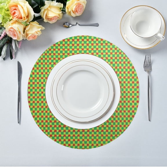 IAUYY Set of 6 Round Placemats for Dining Tables Heat-Resistant and Wear-Resistant DIY Printing Design Table Placemats，Applicable for Christmas Small Red Dots