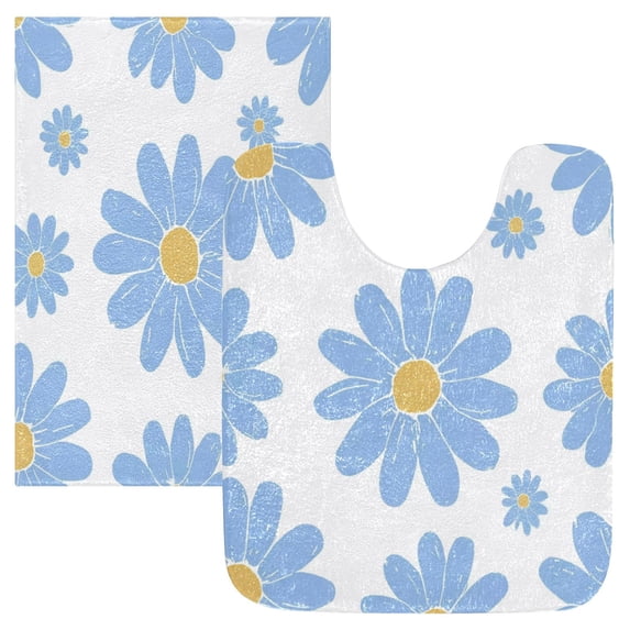 IAUYY Set of 2 Inch Bath Mat Thick Soft Plush Shower Mat TPR Backing Material Non Slip Bath Mats for Bathroom for Tub Shower Hotel Blue Flower