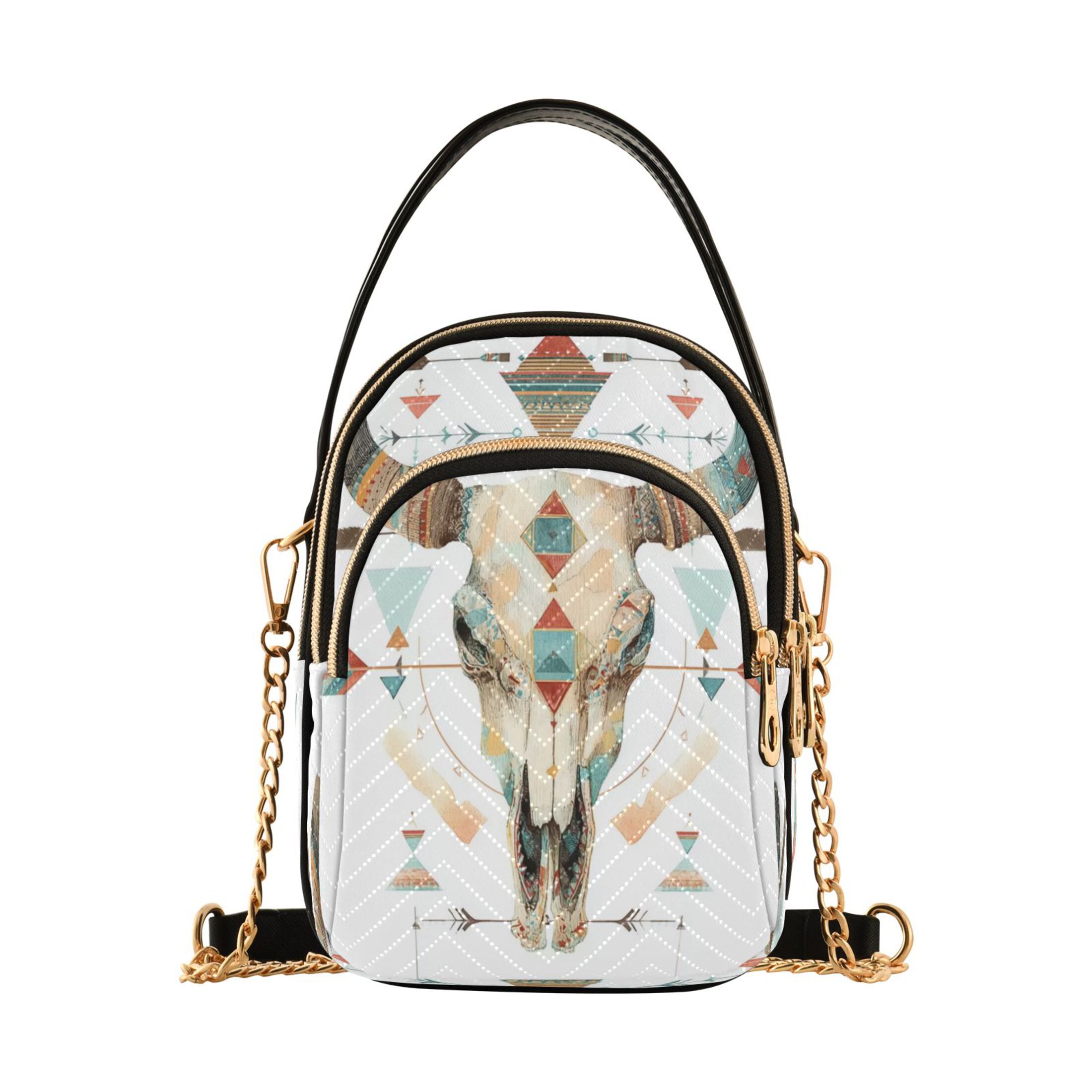 IAUYY Small Crossbody Bags for Women 15*21*8cm Leather Purses for Women Removable Strap with 3 Zipper Pocket Applicable to Birthday Gifts for Women,Bohemian Style Bull