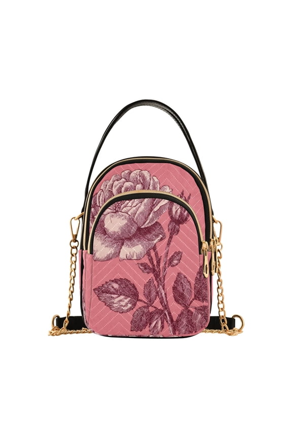 Small Crossbody Bags for Women 15*21*8cm Leather Purses for Women Removable Strap with 3 Zipper Pocket Applicable to Birthday Gifts for Women,Old Roses