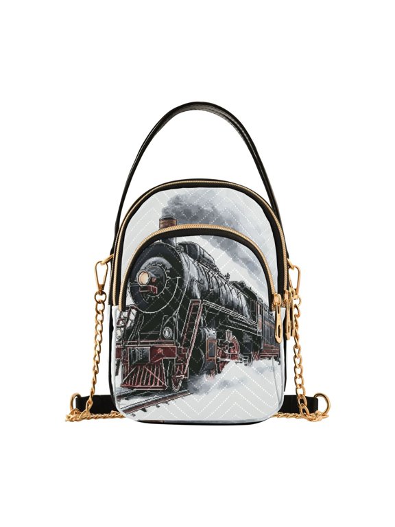 Small Crossbody Bags for Women 15*21*8cm Leather Purses for Women Removable Strap with 3 Zipper Pocket Applicable to Birthday Gifts for Women,Steam Train