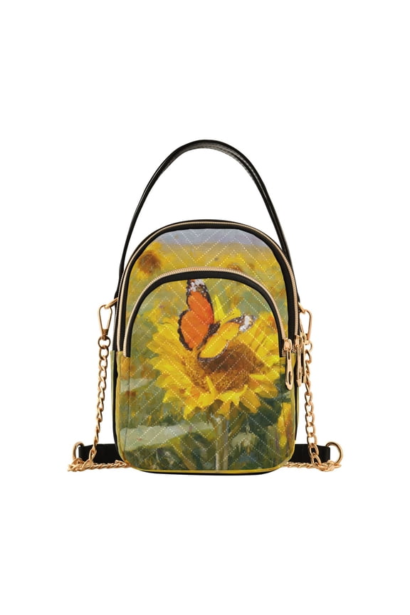 Small Crossbody Bags for Women 15*21*8cm Leather Purses for Women Removable Strap with 3 Zipper Pocket Applicable to Birthday Gifts for Women,The Orange Butterfly