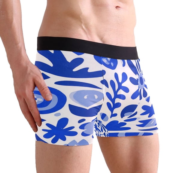 IAUYY Small Men's Underwear Boxer Briefs 88% polyester+12% Spandex,Cool & Breathable 3-Piece Gift Box Set Men Briefs,A Marine Elements Clear Outline Blue and White Pattern