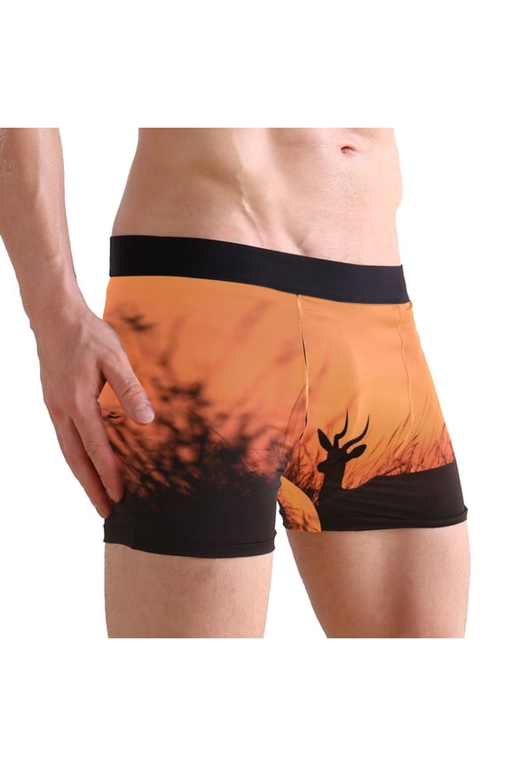 Small Men's Underwear Boxer Briefs 88% polyester+12% Spandex,Cool & Breathable 3-Piece Gift Box Set Men Briefs,Bears Fighting Bear A Gazelle