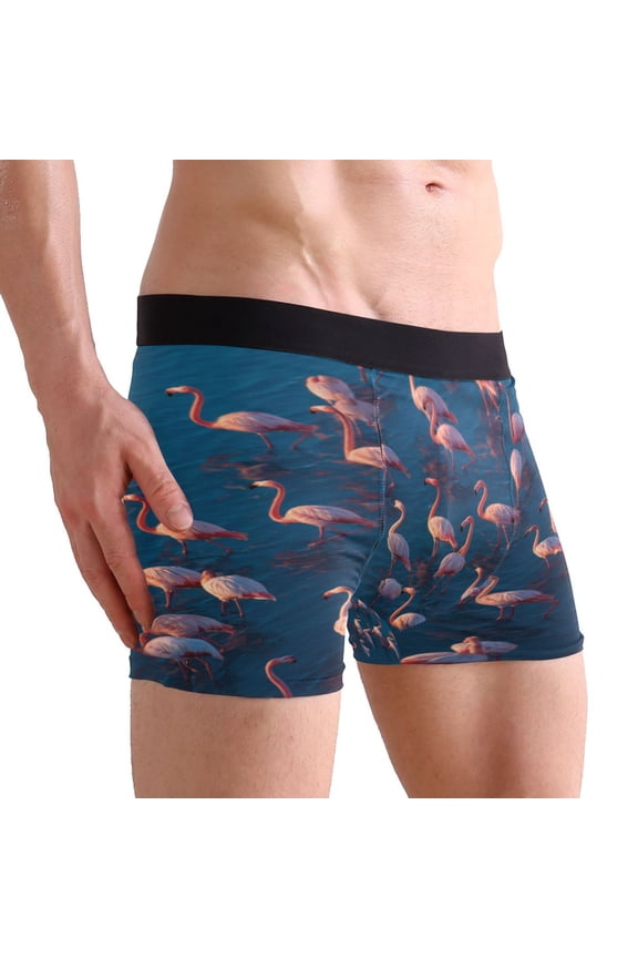 Small Men's Underwear Boxer Briefs 88% polyester+12% Spandex,Cool & Breathable 3-Piece Gift Box Set Men Briefs,Capes Art Printing A Large Flock Of Flamingos