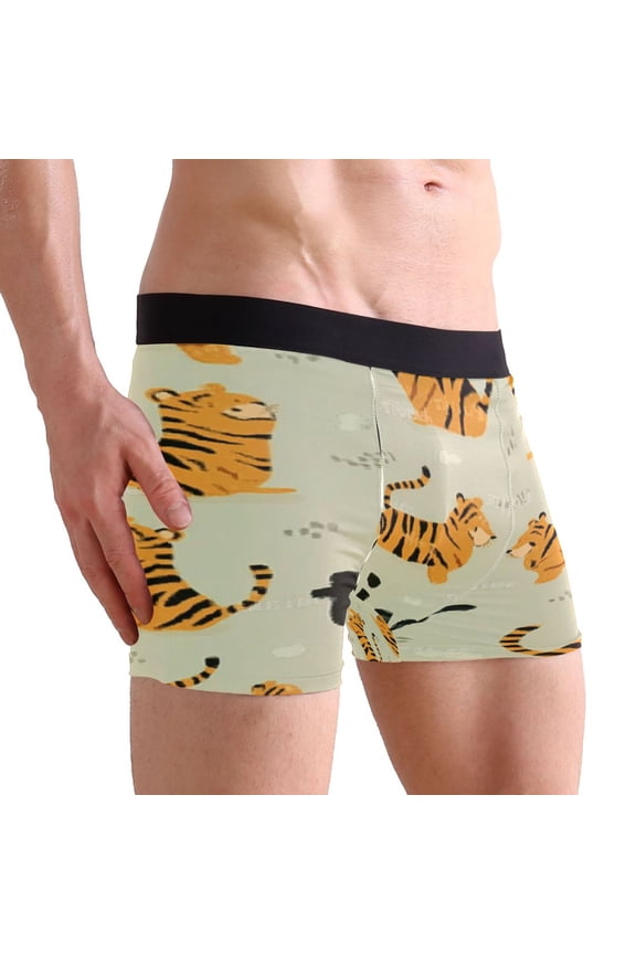 Small Men's Underwear Boxer Briefs 88% polyester+12% Spandex,Cool & Breathable 3-Piece Gift Box Set Men Briefs,The Fascinating Paper-cutting Vivid Black and Orange Stripes
