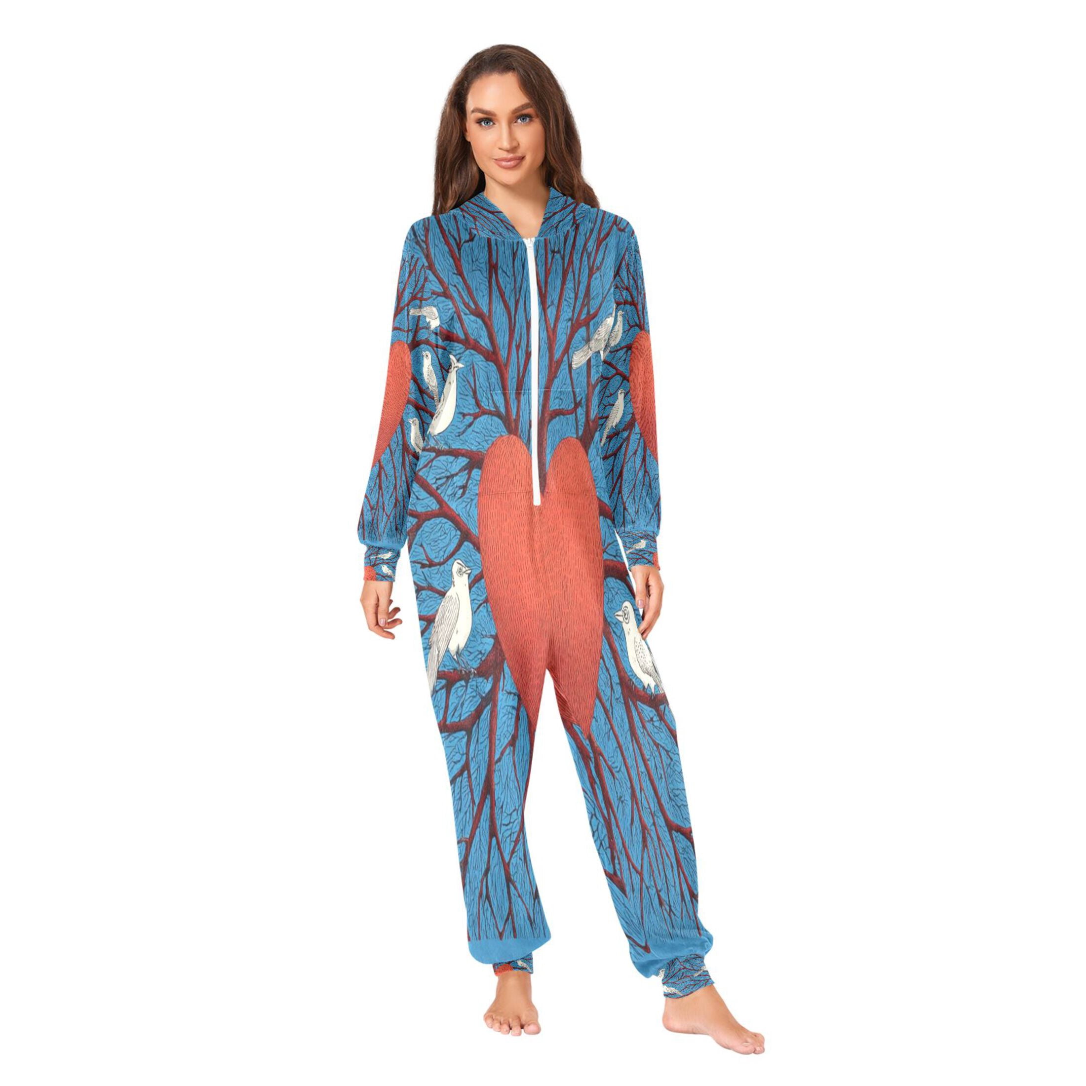 IAUYY Unisex Adult Onesie Pajamas Ultra-Soft Crystal-Soft Fabric, Halloween Adult Onesie Pajamas Adults,With a Zipper Plus Size Onesie Pajamas, Branches Sprout Thickly All Around