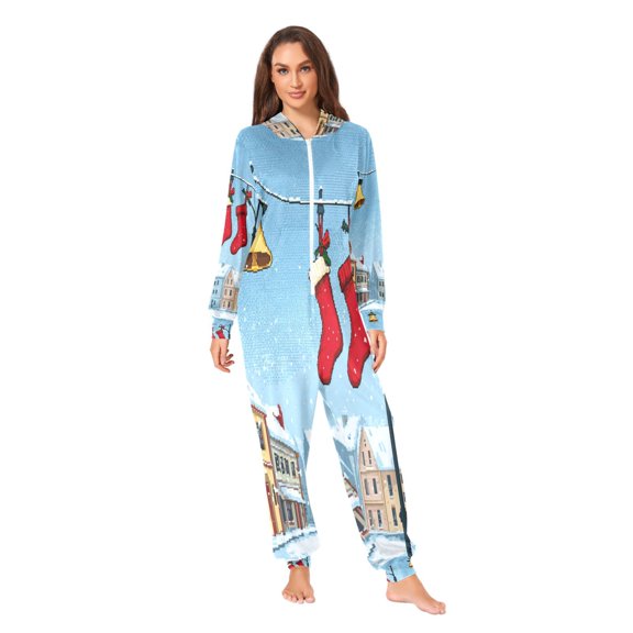 IAUYY Unisex Adult Onesie Pajamas Ultra-Soft Crystal-Soft Fabric, Halloween Adult Onesie Pajamas Adults,With a Zipper Plus Size Onesie Pajamas, Christmas Red Socks