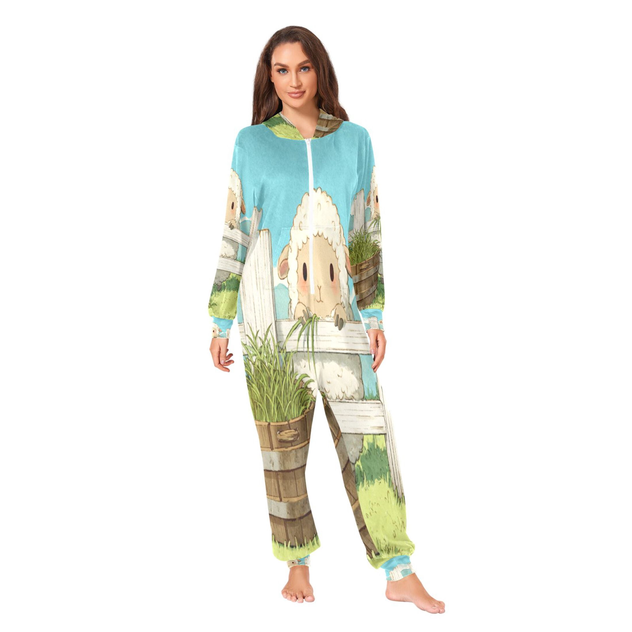 IAUYY Unisex Adult Onesie Pajamas Ultra-Soft Crystal-Soft Fabric, Halloween Adult Onesie Pajamas Adults,With a Zipper Plus Size Onesie Pajamas, Cute Little Sheep