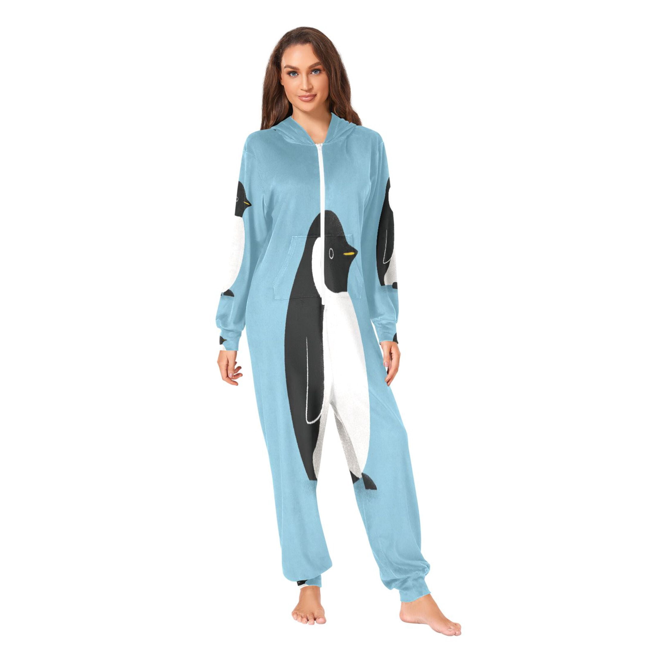 IAUYY Unisex Adult Onesie Pajamas Ultra-Soft Crystal-Soft Fabric, Halloween Adult Onesie Pajamas Adults,With a Zipper Plus Size Onesie Pajamas, Cute Penguin