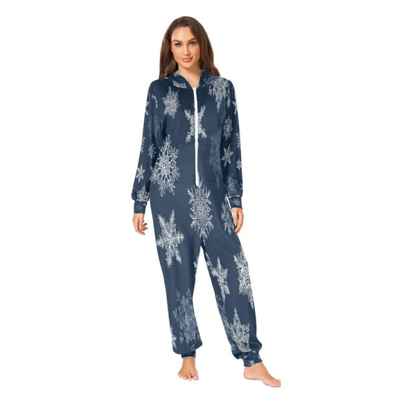 IAUYY Unisex Adult Onesie Pajamas Ultra-Soft Crystal-Soft Fabric, Halloween Adult Onesie Pajamas Adults,With a Zipper Plus Size Onesie Pajamas, Delicate White Snowflakes