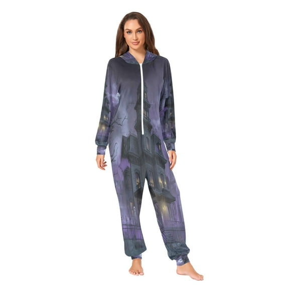 IAUYY Unisex Adult Onesie Pajamas Ultra-Soft Crystal-Soft Fabric, Halloween Adult Onesie Pajamas Adults,With a Zipper Plus Size Onesie Pajamas, Fog and Lightning