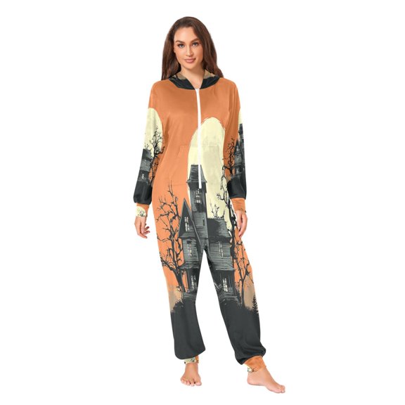 IAUYY Unisex Adult Onesie Pajamas Ultra-Soft Crystal-Soft Fabric, Halloween Adult Onesie Pajamas Adults,With a Zipper Plus Size Onesie Pajamas, Full Moon
