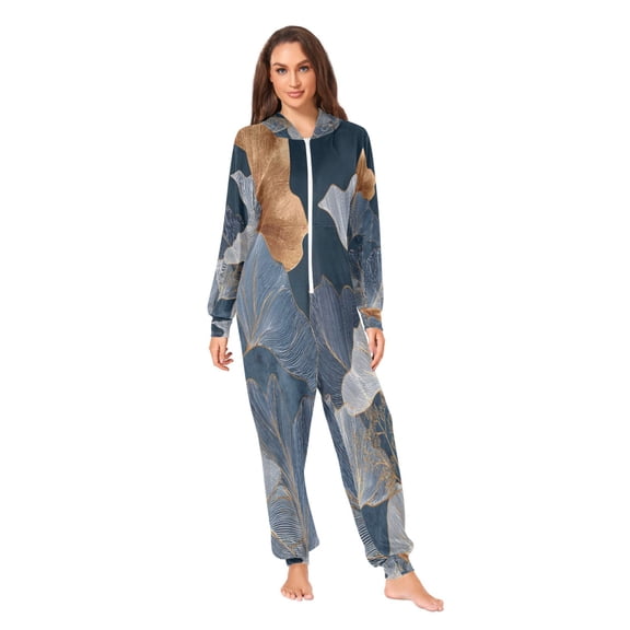 IAUYY Unisex Adult Onesie Pajamas Ultra-Soft Crystal-Soft Fabric, Halloween Adult Onesie Pajamas Adults,With a Zipper Plus Size Onesie Pajamas, Golden Thread Leaves