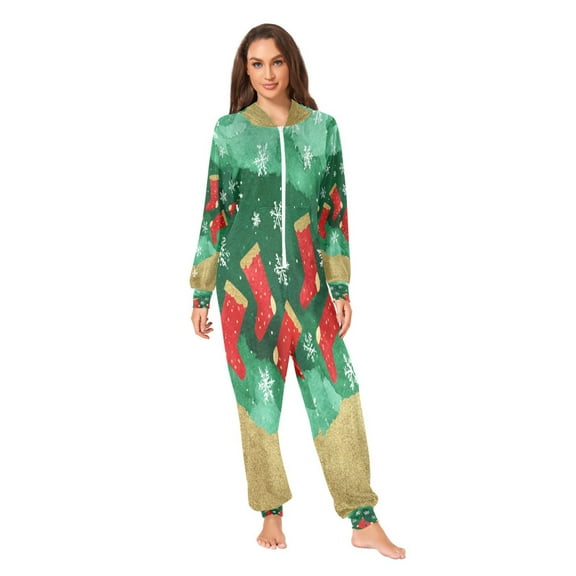 IAUYY Unisex Adult Onesie Pajamas Ultra-Soft Crystal-Soft Fabric, Halloween Adult Onesie Pajamas Adults,With a Zipper Plus Size Onesie Pajamas, Green and Golden Watercolor Paintings