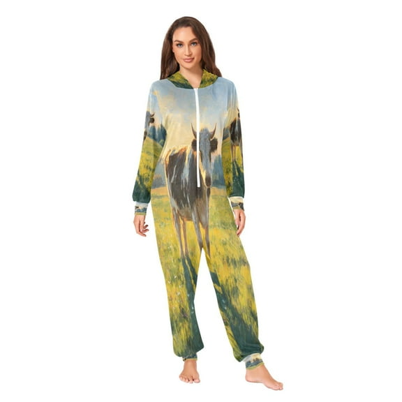 IAUYY Unisex Adult Onesie Pajamas Ultra-Soft Crystal-Soft Fabric, Halloween Adult Onesie Pajamas Adults,With a Zipper Plus Size Onesie Pajamas, The Green and Lush Fields