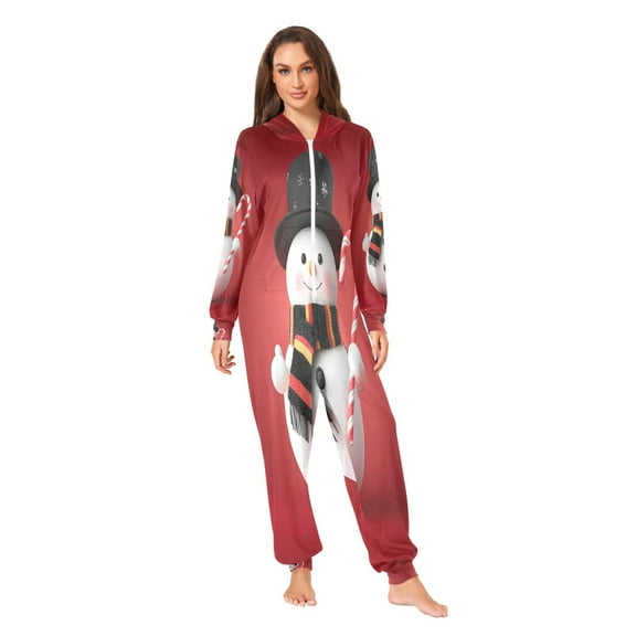 IAUYY Unisex Adult Onesie Pajamas Ultra-Soft Crystal-Soft Fabric, Halloween Adult Onesie Pajamas Adults,With a Zipper Plus Size Onesie Pajamas, Holding A Candy Cane