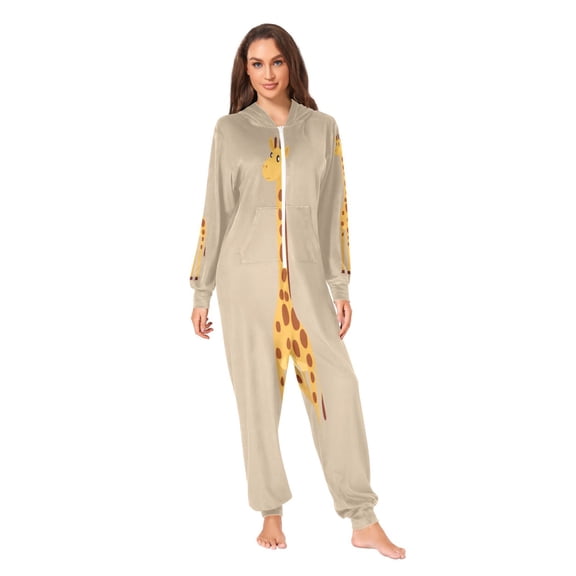 IAUYY Unisex Adult Onesie Pajamas Ultra-Soft Crystal-Soft Fabric, Halloween Adult Onesie Pajamas Adults,With a Zipper Plus Size Onesie Pajamas, Light Brown As The Background
