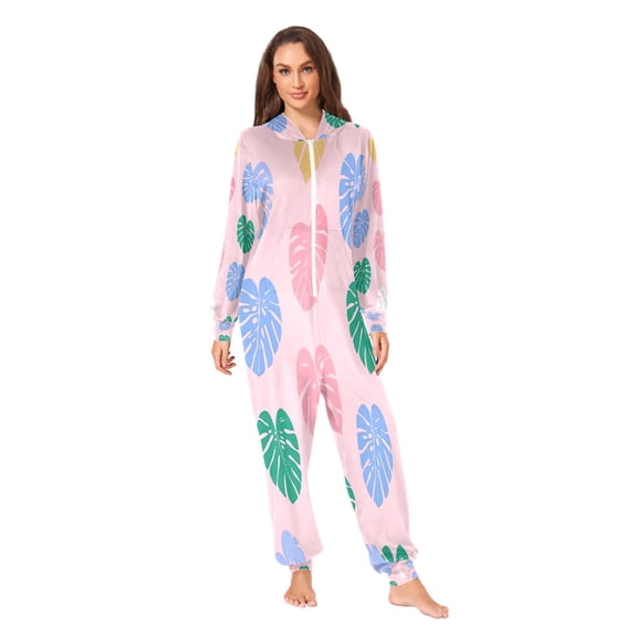 IAUYY Unisex Adult Onesie Pajamas Ultra-Soft Crystal-Soft Fabric, Halloween Adult Onesie Pajamas Adults,With a Zipper Plus Size Onesie Pajamas, Monster Leaf